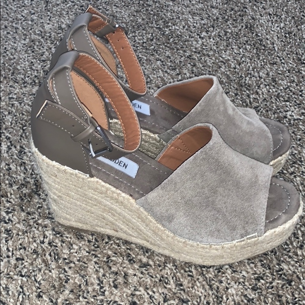 Steve Madden Taupe Suede Espadrille Wedge Sandals